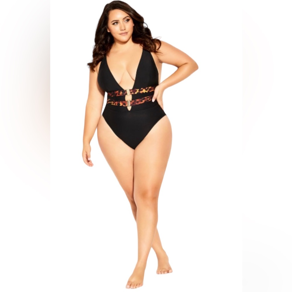 Fox & Royal Vibeka print plunge 1 piece swimsuit New plus sz 14